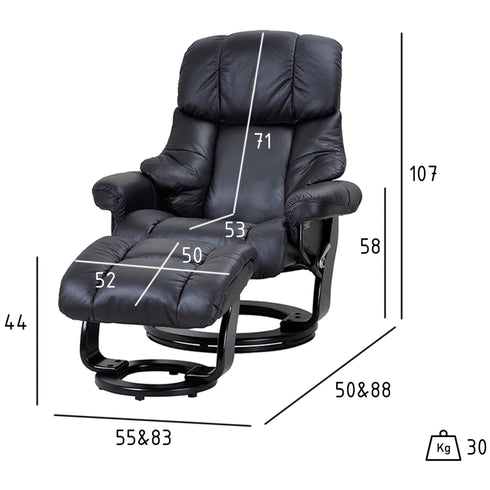 Recliner with Footstool Crown Black Leather